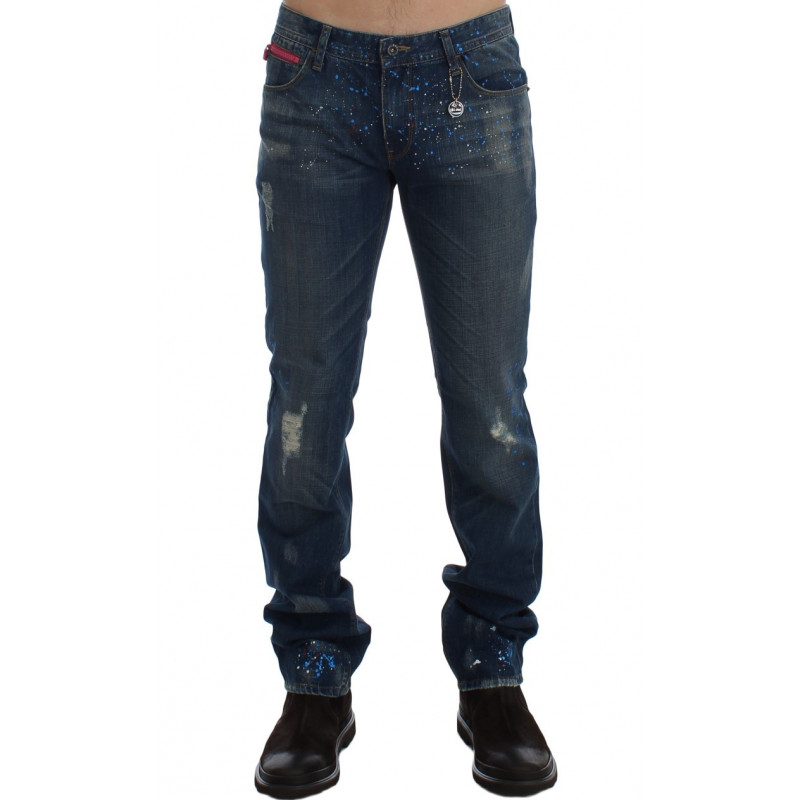 Jeans slim fit con vernice lavata blu - W34
