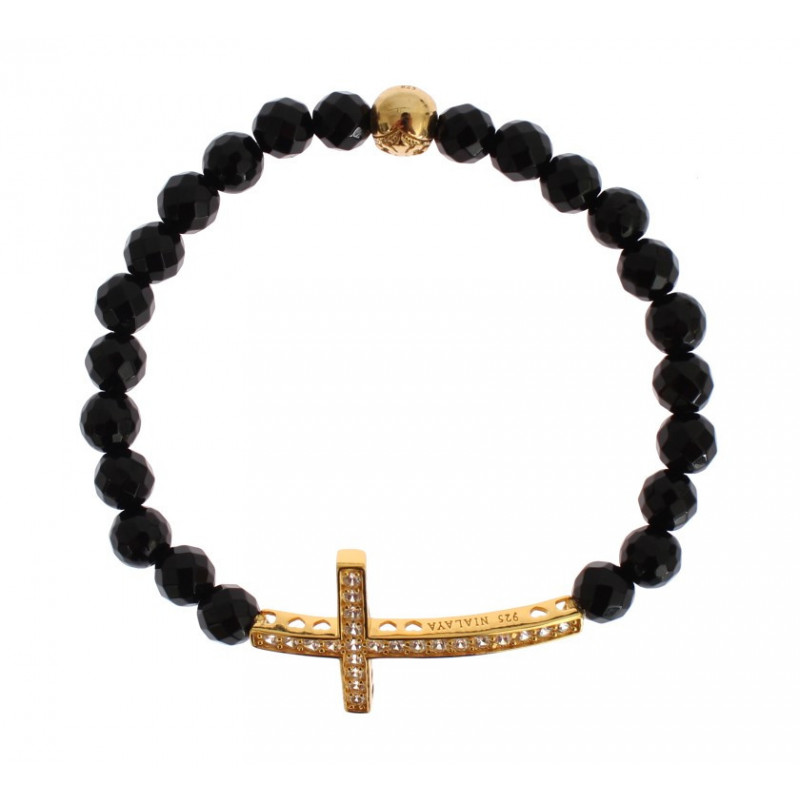 Bracciale in argento 925 con croce CZ dorata e pietra di agata - M