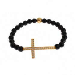 Bracciale in argento 925 con croce CZ dorata e pietra di agata - M