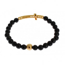 Bracciale in argento 925 con croce CZ dorata e pietra di agata - M