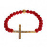 Bracciale in argento 925 con croce di corallo rosso oro CZ - M