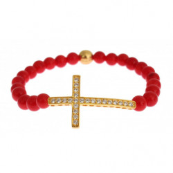 Bracciale in argento 925 con croce di corallo rosso oro CZ - S