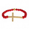 Bracciale in argento 925 con croce di corallo rosso oro CZ - S