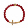 Bracciale in argento 925 con croce di corallo rosso oro CZ - L