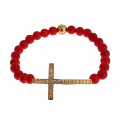 Bracciale in argento 925 con croce di corallo rosso oro CZ - L