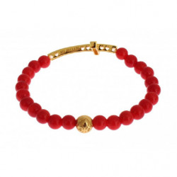 Bracciale in argento 925 con croce di corallo rosso oro CZ - L