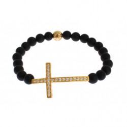 Bracciale in argento 925 con croce CZ dorata e pietra onice opaca - M