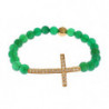 Bracciale in argento 925 con croce CZ dorata e pietra di giada - XS