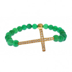 Bracciale in argento 925 con croce CZ dorata e pietra di giada - XS