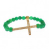 Bracciale in argento 925 con croce CZ dorata e pietra di giada - XS