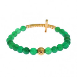 Bracciale in argento 925 con croce CZ dorata e pietra di giada - XS