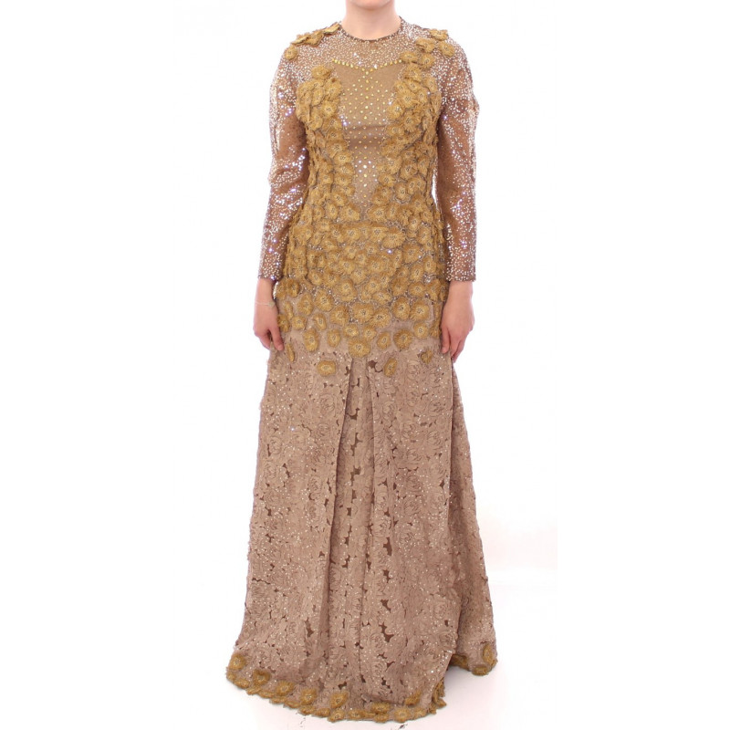 Abito maxi cristallo in pizzo lungo ORO - M