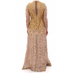 Abito maxi cristallo in pizzo lungo ORO - M
