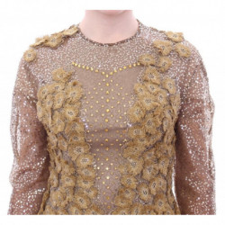 Abito maxi cristallo in pizzo lungo ORO - M