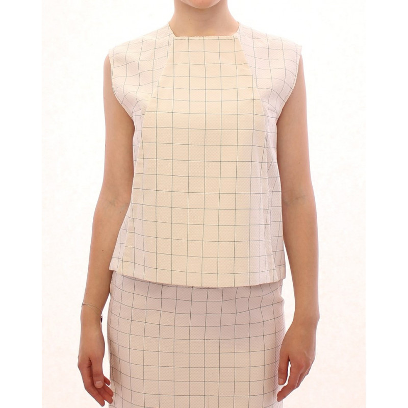 Top camicia a quadri in cotone bianco - IT42-M