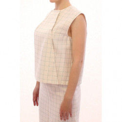 Top camicia a quadri in cotone bianco - IT42-M