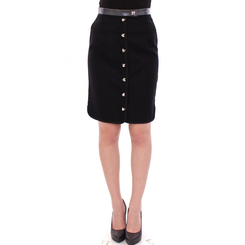 Gonna in lana cotta con bottoni in metallo nero - IT42-M