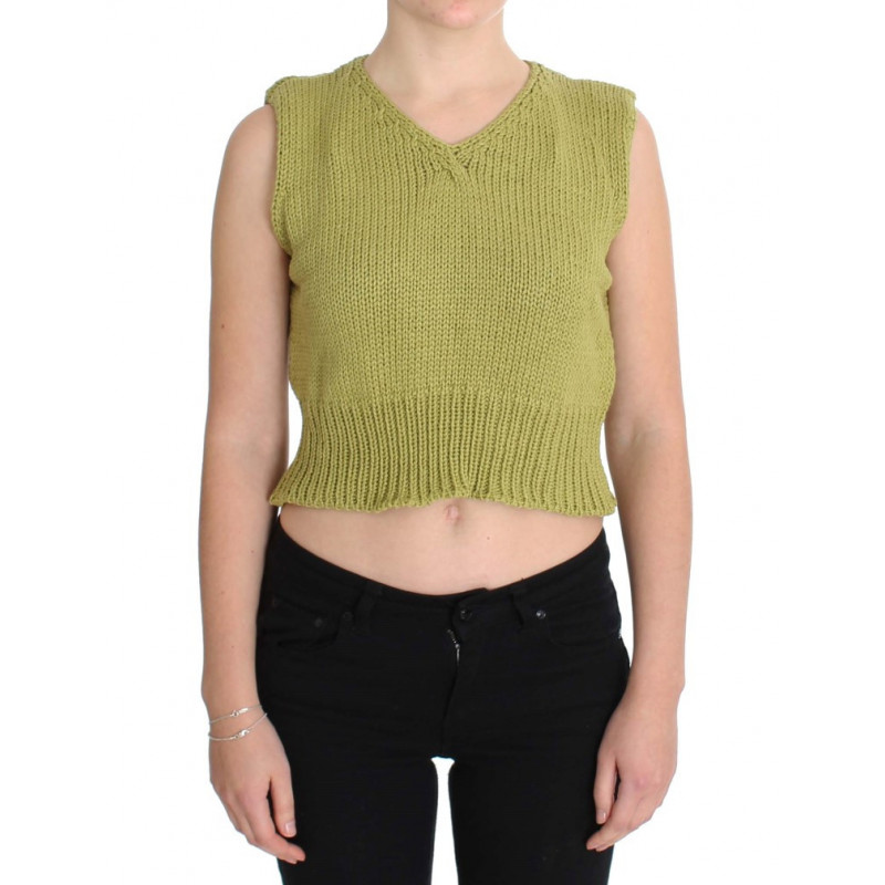 Maglione senza maniche lavorato maglia misto cotone verde - ONE SIZE