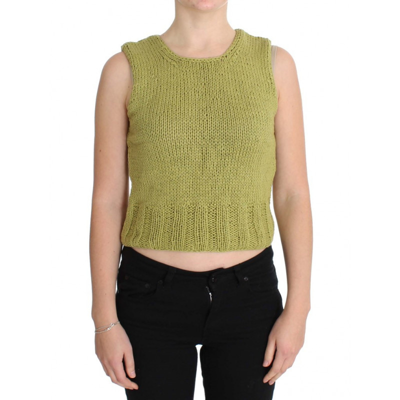 Maglione senza maniche lavorato maglia misto cotone verde - ONE SIZE