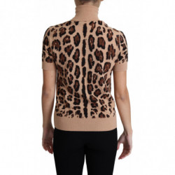Top a collo alto con stampa leopardata in cashmere beige-IT42/M