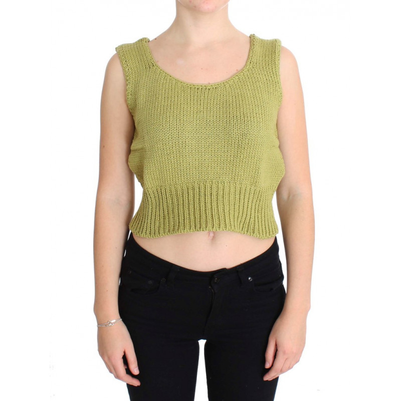Maglione senza maniche lavorato maglia misto cotone verde - ONE SIZE