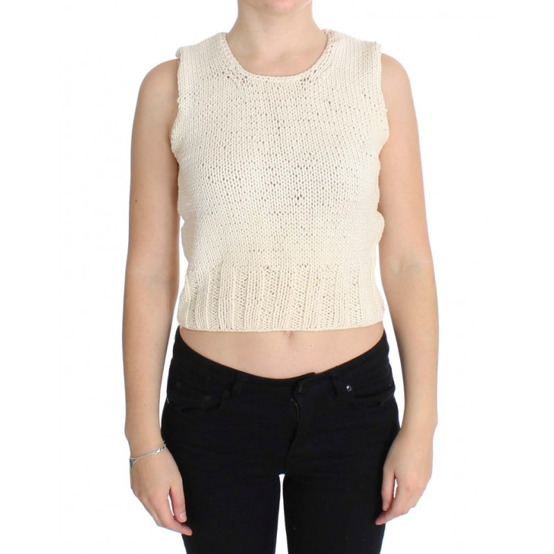 Maglione senza maniche lavorato maglia misto cotone beige - ONE SIZE