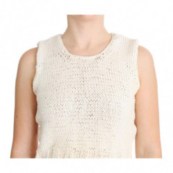 Maglione senza maniche lavorato maglia misto cotone beige - ONE SIZE