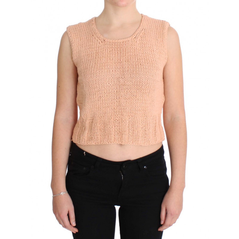 Maglione senza maniche lavorato maglia misto cotone rosa - ONE SIZE