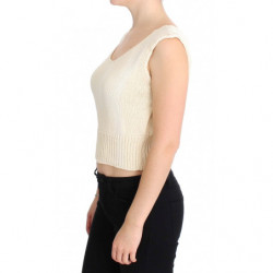 Maglione senza maniche lavorato maglia misto cotone beige - ONE SIZE