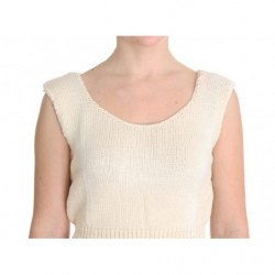 Maglione senza maniche lavorato maglia misto cotone beige - ONE SIZE