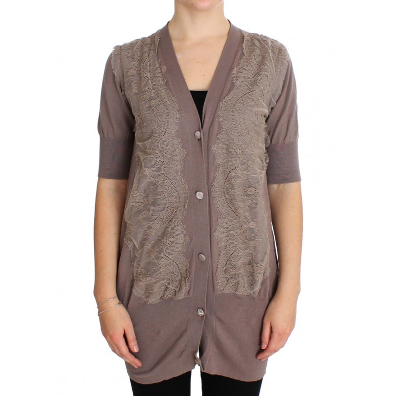 Maglione cardigan in cotone pizzo viola - IT42-M