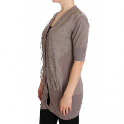 Maglione cardigan in cotone pizzo viola - IT42-M