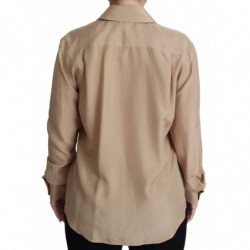 Camicia seta beige bottoni decorativi sulla parte superiore - IT38-XS