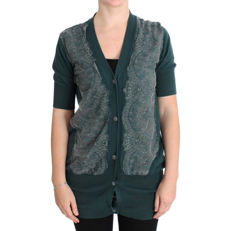 Maglione cardigan in cotone pizzo verde - IT46-XL