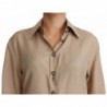 Camicia seta beige bottoni decorativi sulla parte superiore - IT38-XS