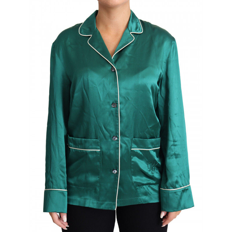 Top da pigiama in seta con camicetta pigiama verde IT36-XS