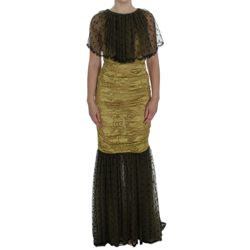 Abito abito ricamato in pizzo floreale nero giallo - IT40-S