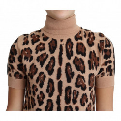 Top dolcevita in lana vergine con stampa leopardata beige - IT42-M