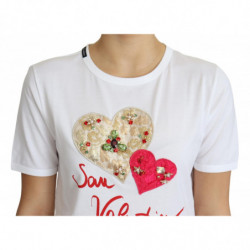 T-shirt bianca con cristalli a cuore San Valentino - IT36 - XS