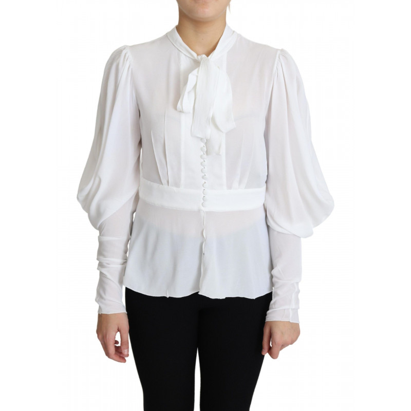 Top maniche lanterna colletto ascot camicetta bianca - IT44-L