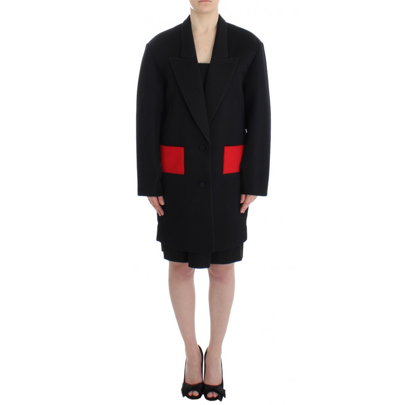 Blazer da giacca lungo drappeggiato con cappotto nero - IT42-M