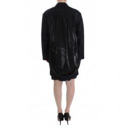 Blazer da giacca lungo drappeggiato con cappotto nero - IT40-S