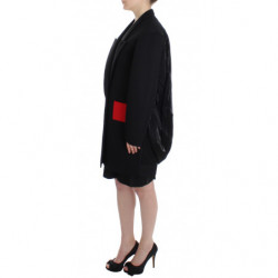 Blazer da giacca lungo drappeggiato con cappotto nero - IT38-XS