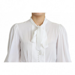 Top maniche lanterna colletto ascot camicetta bianca - IT44-L