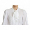 Top maniche lanterna colletto ascot camicetta bianca - IT44-L