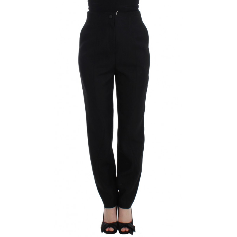 Pantaloni eleganti slim dritti a vita alta neri - IT40-S