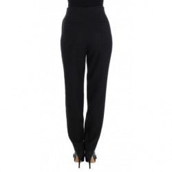 Pantaloni eleganti slim dritti a vita alta neri - IT40-S