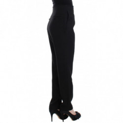 Pantaloni eleganti slim dritti a vita alta neri - IT40-S