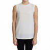 Top senza maniche camicetta bianca bordi pizzo seta - IT38-XS