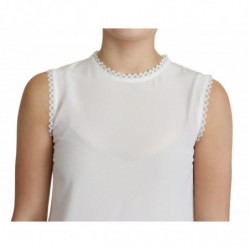 Top senza maniche camicetta bianca bordi pizzo seta - IT38-XS